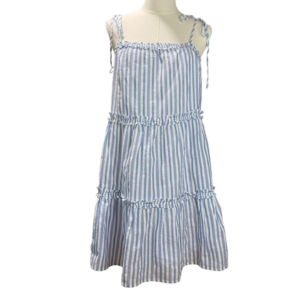 Rails Caralyn Linen Blend Tiered Stripe Mini Sundress Blue White M | NWT